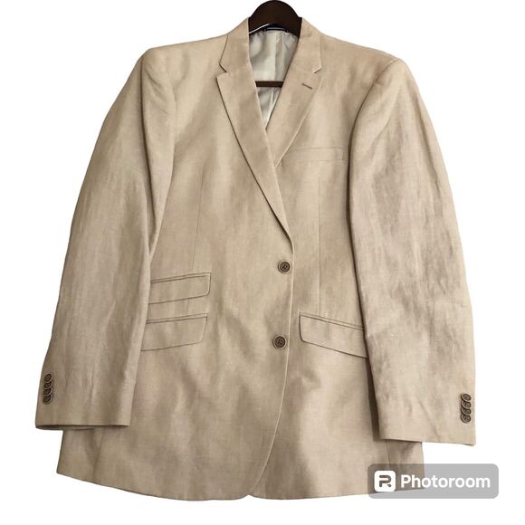 Tommy Hilfiger Sport Coat Jacket Sz L44 2 Button Front Linen Blend Beige/Tan - Picture 2 of 9
